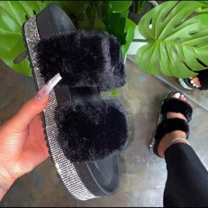 Fur platform sandals